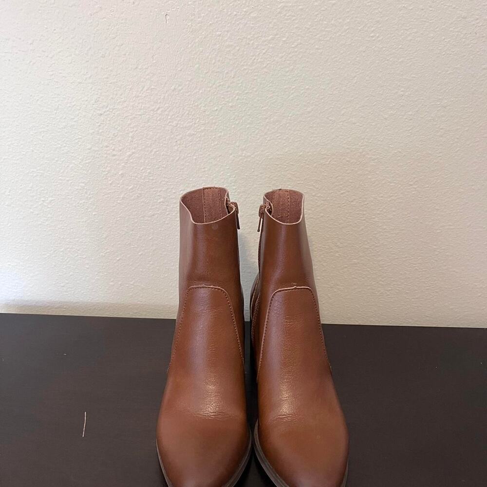 Tan and brown ankle boots